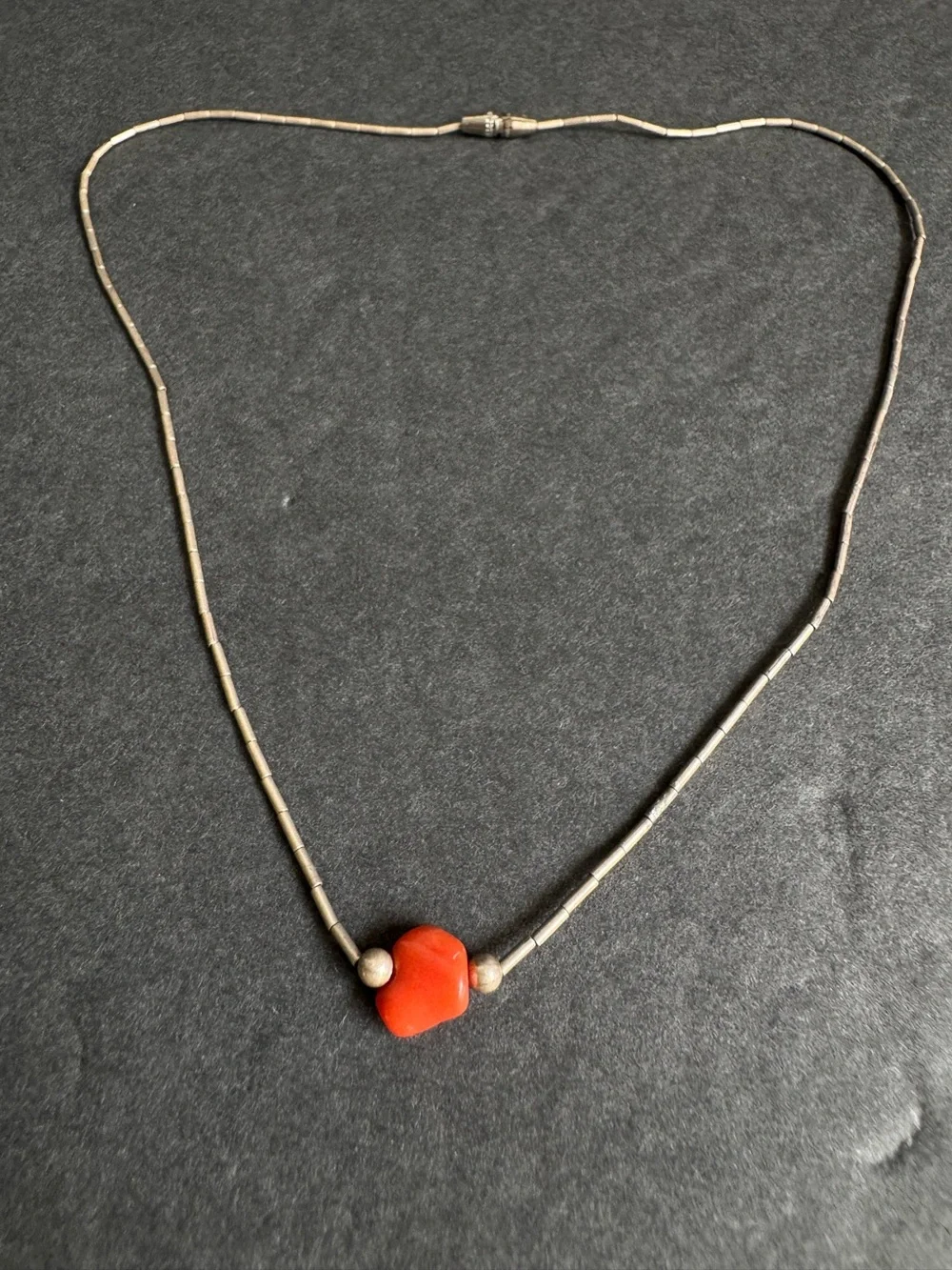 Vintage Coral Necklace Dainty Silver Bead Chain Dainty Boho Southwest Choker 70s